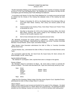 Township Committee Minutes of December 10, 2012 on Motion by Mr