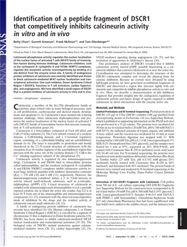 Identification of a Peptide Fragment of DSCR1 That Competitively Inhibits Calcineurin Activity in Vitro and in Vivo