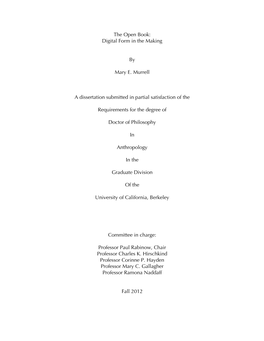 Digital Form in the Making by Mary E. Murrell a Dissertation