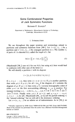 Some Combinatorial Properties of Jack Symmetric Functions