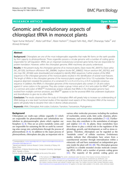 Genomic and Evolutionary Aspects of Chloroplast Trna in Monocot Plants