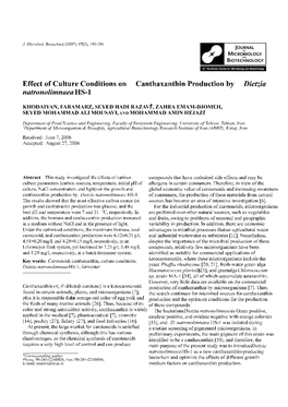 Effect of Culture Conditions on Canthaxanthin Production by Dietzia Natronolimnaea HS-1