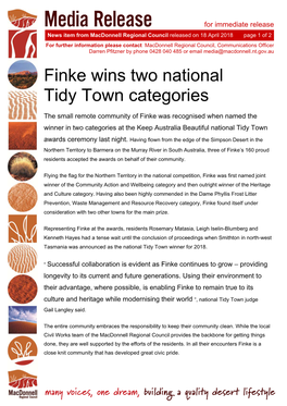 Finke Wins Two National Tidy Town Categories