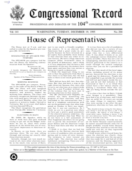 Congressional Record United States Th of America PROCEEDINGS and DEBATES of the 104 CONGRESS, FIRST SESSION