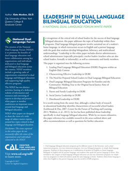 Leadership in Dual Language Bilingual Education