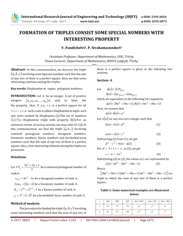 Formation of Triples Consist Some Special Numbers with Interesting Property