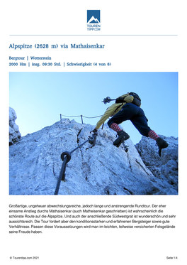 Alpspitze (2628 M) Via Mathaisenkar