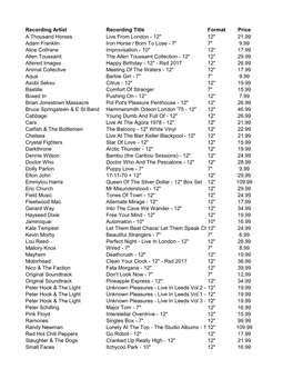 Recording Artist Recording Title Format Price A