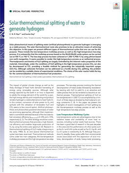 Thermochemical Water Splitting Cycle