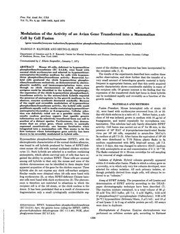 Cell by Cell Fusion (Gene Transfer/Enzyme Induction/Hypoxanthine Phosphoribosyltransferase/Mouse-Chick Hybrids) HAROLD P