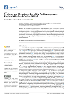 Synthesis and Characterization of the Amidomanganates Rb2[Mn(NH2)4] and Cs2[Mn(NH2)4]