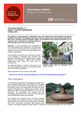 The Situation Information Bulletin Bulgaria: Earthquake