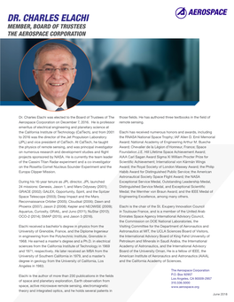 Dr. Charles Elachi Member, Board of Trustees the Aerospace Corporation