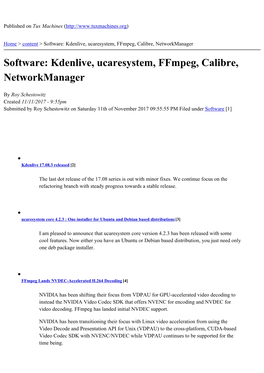 Software: Kdenlive, Ucaresystem, Ffmpeg, Calibre, Networkmanager