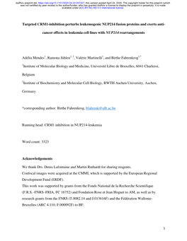 Targeted CRM1-Inhibition Perturbs Leukemogenic NUP214 Fusion Proteins and Exerts Anti