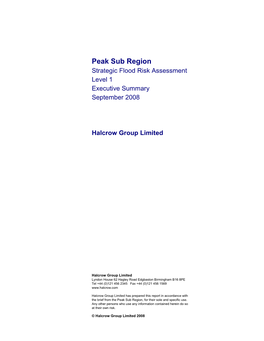 Peak Sub Region Strategic Flood Risk Assessment Level 1 Executive Summary September 2008