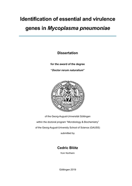 Identification of Essential and Virulence Genes in Mycoplasma Pneumoniae