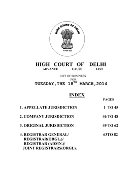 High Court of Delhi Advance Cause List