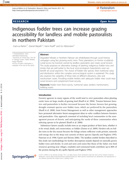 Indigenous Fodder Trees Can Increase Grazing Accessibility for Landless