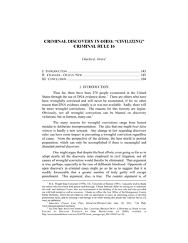 Criminal Discovery in Ohio: “Civilizing” Criminal Rule 16