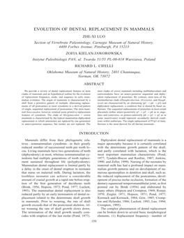 Evolution of Dental Replacement in Mammals