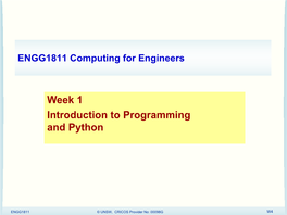 Week 1 Introduction to Programming and Python