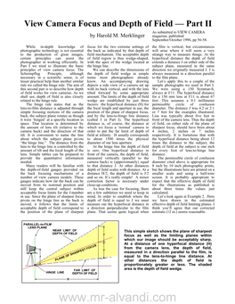 View Camera Focus and Depth of Field Part II