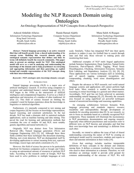 Modeling the NLP Research Domain Using Ontologies an Ontology Representation of NLP Concepts from a Research Perspective