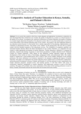 Comparative Analysis of Teacher Education in Kenya, Somalia, and Finland-A Review