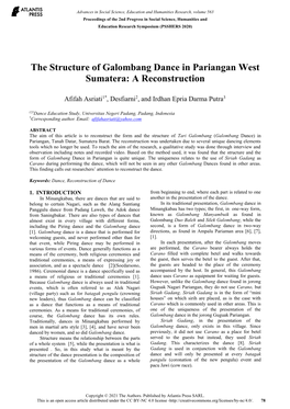 The Structure of Galombang Dance in Pariangan West Sumatera: a Reconstruction