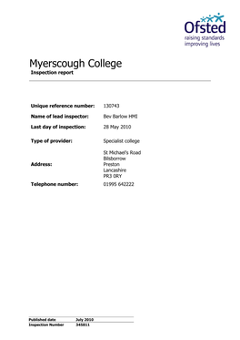 Myerscough College Inspection Report