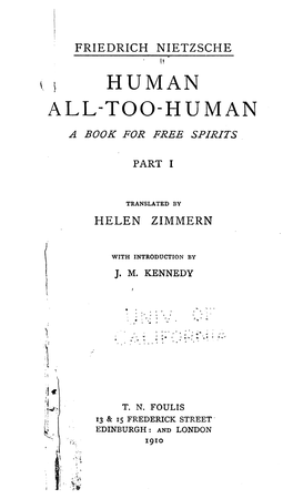 Human All-Too-Human a Book for Free Spirits