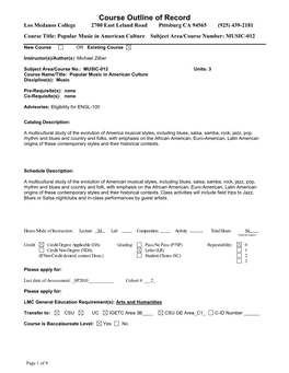 Course Outline of Record Los Medanos College 2700 East Leland Road Pittsburg CA 94565 (925) 439-2181