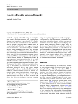 Genetics of Healthy Aging and Longevity