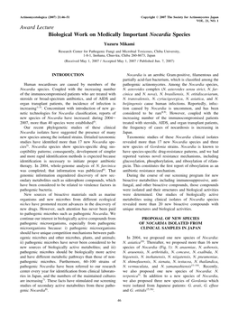 Biological Work on Medically Important Nocardia Species