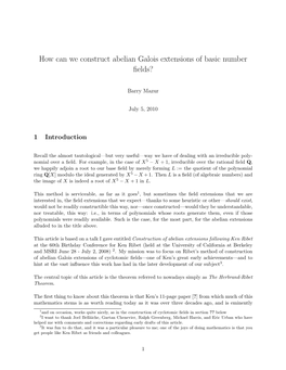 How Can We Construct Abelian Galois Extensions of Basic Number ﬁelds?