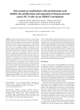 Simvastatin in Combination with Meclofenamic Acid Inhibits the Proliferation and Migration of Human Prostate Cancer PC‑3 Cells Via an AKR1C3 Mechanism