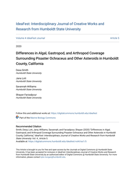 Differences in Algal, Gastropod, and Arthropod Coverage Surrounding Pisaster Ochraceus and Other Asteroids in Humboldt County, California