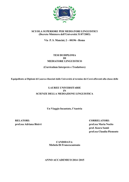 RIORE PER MEDIATORI LINGUISTICI (Decreto Ministero Dell’Università 31/07/2003)