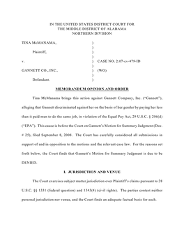 In the United States District Court for the Middle District of Alabama Northern Division