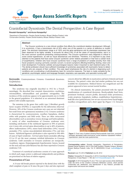 Craniofacial Dysostosis-The Dental Perspective