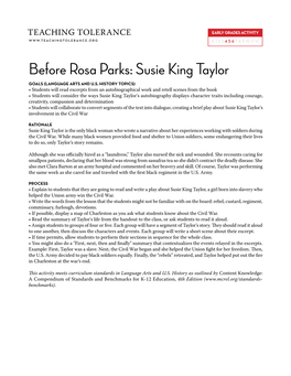Susie King Taylor Goals (Language Arts and U.S