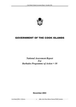 Cook Islands National Assessment Report –November 2003