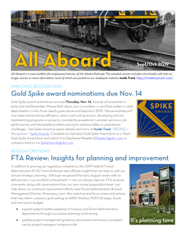 Gold Spike Award Nominations Due Nov. 14 FTA