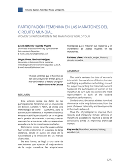 Participación Femenina En Las Maratones Del Circuito Mundial Women´S Participation in the Marathons World Tour