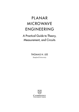 Planar Microwave Engineering