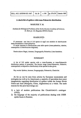 A Check-List of Spiders with Trans-Palearctic Distribution