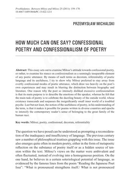 Confessional Poetry and Confessionalism of Poetry