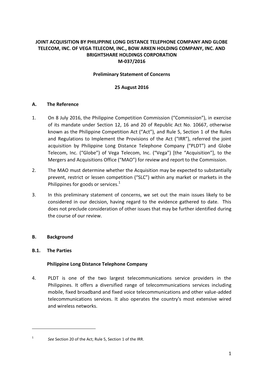 Joint Acquisition by Philippine Long Distance Telephone Company and Globe Telecom, Inc