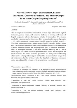 Mixed Effects of Input Enhancement, Explicit Instruction, Corrective Feedback, and Pushed Output in an Input-Output Mapping Practice1